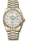 Rolex Yellow Gold Day-Date 36 Watch - Fluted Bezel - White Mother-Of-Pearl Diamond Dial - Diamond President Bracelet - 128238 mddp